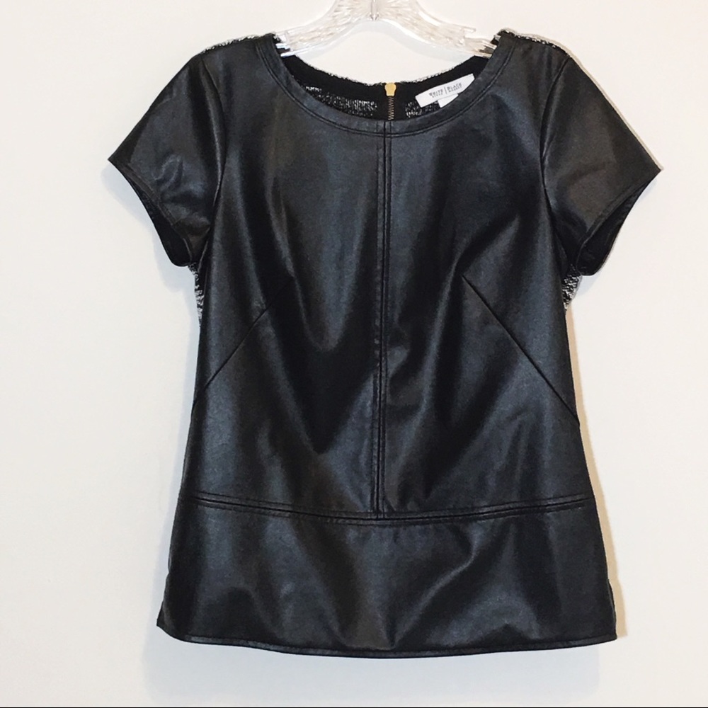 WHBM Faux Leather Tweed Back Top XS